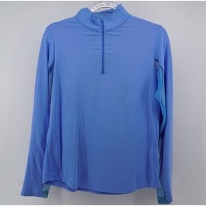 IBKUL Womens Blue UPF 50+ Quarter Zip Long Sleeve Sun Shirt Mesh Panels Small